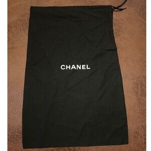 Chanel Black Cotton Canvas Drawstring Dust Bag Logo Storage 14x8.5 Accessory Bag